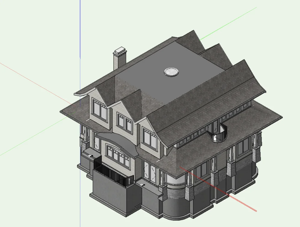 3D as-built model — rear elevation and rooflines